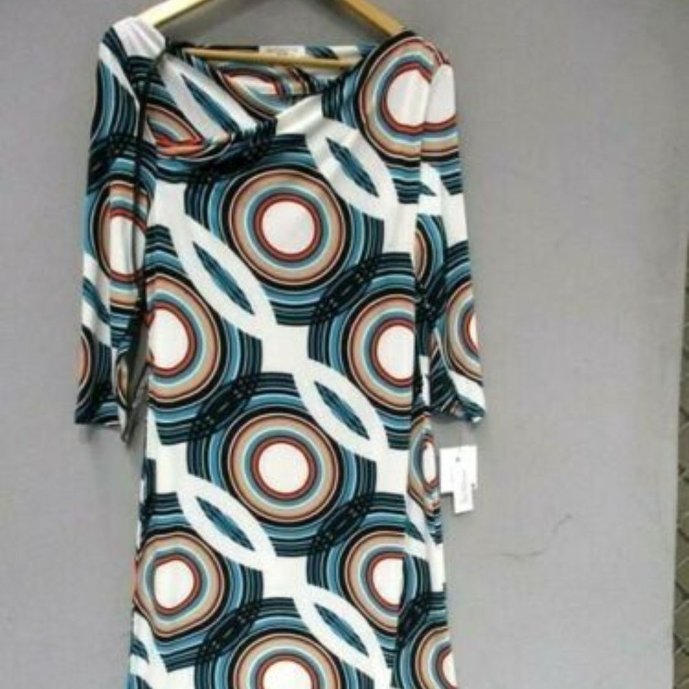 Liz Claiborne Tahiti Turquoise Knit Dress~Draped Neckline~Size PL NWT